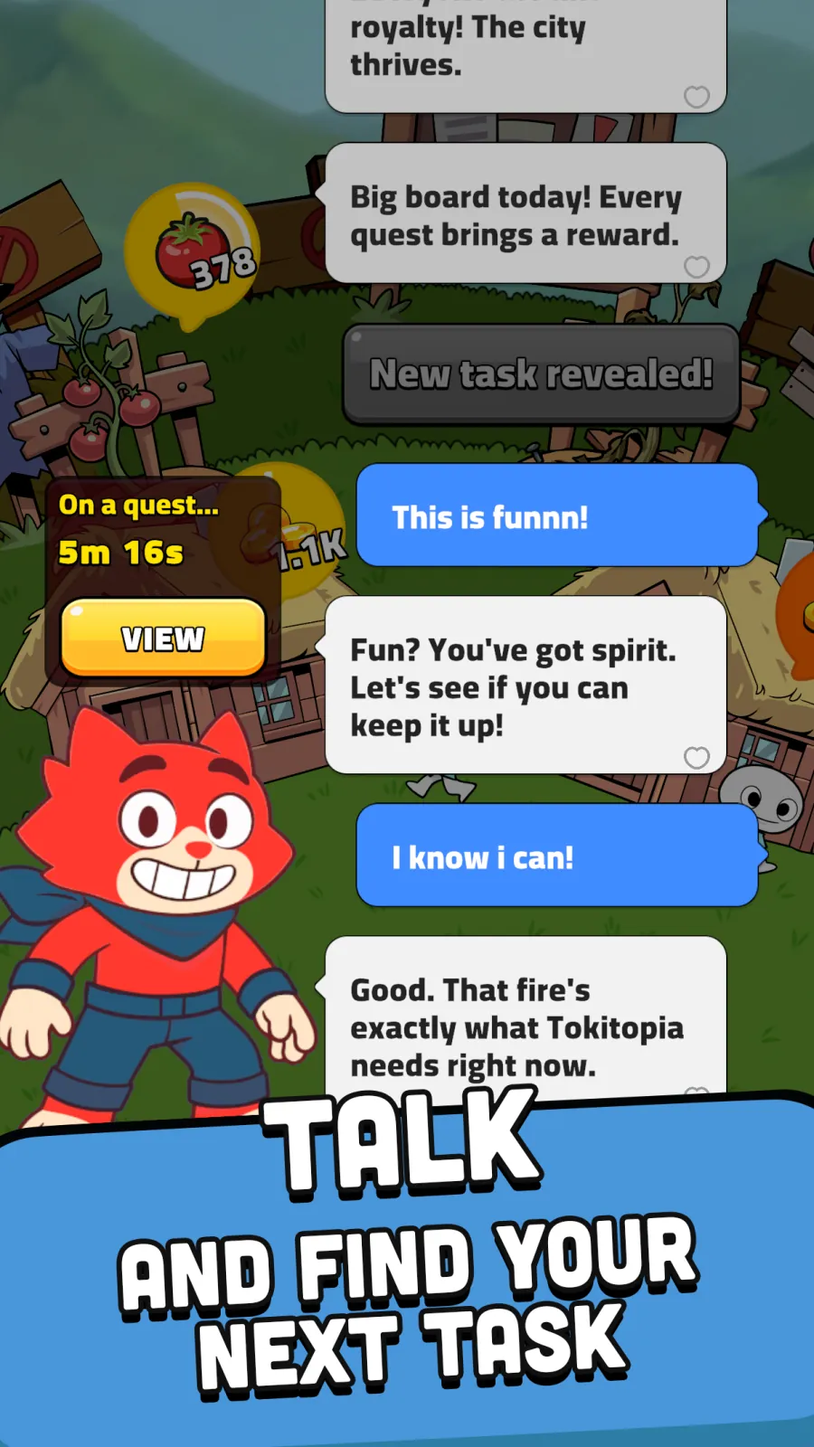 Talk and find your next task: a chat with Rex over the village